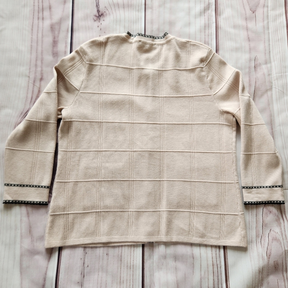 Adrianna Papell "Button Front Tipped Cardigan" Tan Black | Women's Size S - Picture 8 of 12